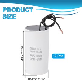 PATIKIL 2 Pcs 50uF CBB60 Running Capacitor with 2 Wires, AC 450V Start Up Motor with Frequency of 50Hz/60Hz for Refrigerators, Washing Machines, Water Pumps, Air Compressors Pumps