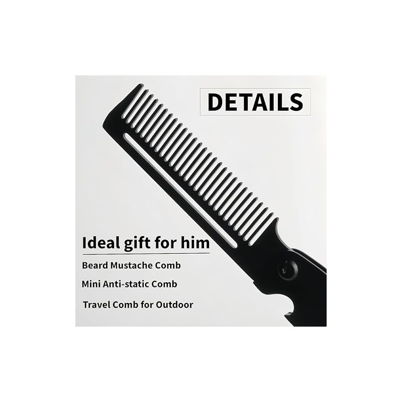 Metal Hair & Beard & Mustache Comb, Multifunctional Folding EDC