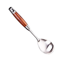 GXONE Large Serving Spoons,304 Stainless Steel Cooking Spoon with Heat Resistant Wooden Handle,Silver/12.4Inch