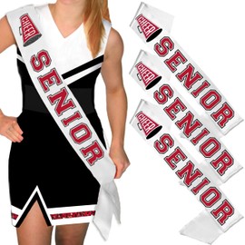 RhinestoneSash Cheer Senior Sashes Red - SET OF 3: Maroon with Black Outline Cheer Senior on White PREMIUM GRADE SATIN Sash - Burgundy Cheerleader Gifts and Supplies - Set 3(Cheer) Mrn w/Blk