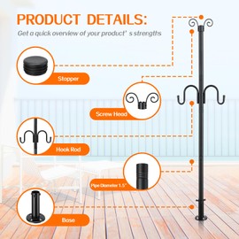 String Light Poles Outdoor with Hook, 8.3ft Lighting Pole for Hanging String Lights, 3 Installation Methods Hanging Light Poles for Deck Patio Fence Garden Yard, 2 Pack