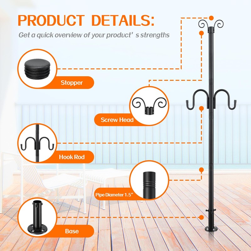 String Light Poles Outdoor with Hook, 8.3ft Lighting Pole for