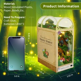 DIY Book Nook Kit, DIY Dollhouse Wood Bookend, Booknook Bookshelf Insert, DIY Miniature Dollhouse Kit, Bookends Model Build for Adult, Gift for Birthday- Firefly Forest