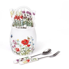 Golden Bell Wildflower Wrinkle Tablet (Large) + Ceramic Teaspoon/Tea Fork 11P Set / 골든벨 야생화 주름수반(대)+도자기 티스푼/티포크 11P 세트