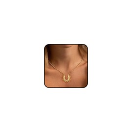 Picuzzy Gold Pendant Necklaces for Women Trendy, Dainty 14k Gold Plated Sun Charm Necklace for Women Simple Open Round Snake Chain Necklace Waterproof Fashion Beach Gold Jewelry Christmas Gifts