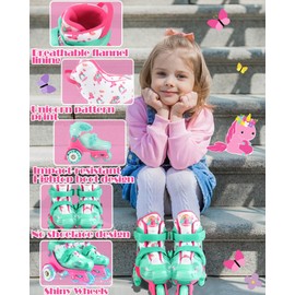 Adjustable Roller Skates for Kids Girls Ladies with Light Up Flash LED Wheels(Age 3-9),Three-Point Type Balance,Gift Box Packing for Toddlers,Children,Youth, Teenagers (Unicorn, XS-Small(8C-12C US))