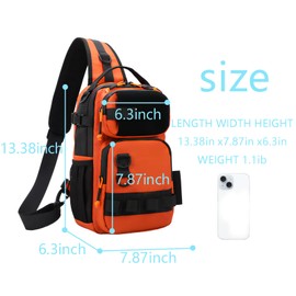 Chardime Fishing Sling Pack with multiple pockets, waterproof fishing Backpack with adjustable straps for anglers - Versatile small fishing backpack(orange)