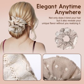Handmade Big Scrunchies for Women,Elegant Complex Craft Scrunchie for Hair,Double Laciness Hair Ties for Hair Sleep Girl Cute Scrunchies for Bun (Gray)