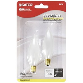 Satco Products S3778 120-Volt 25CA8 Candelabra Base Turn Tip Frosted Light Bulb