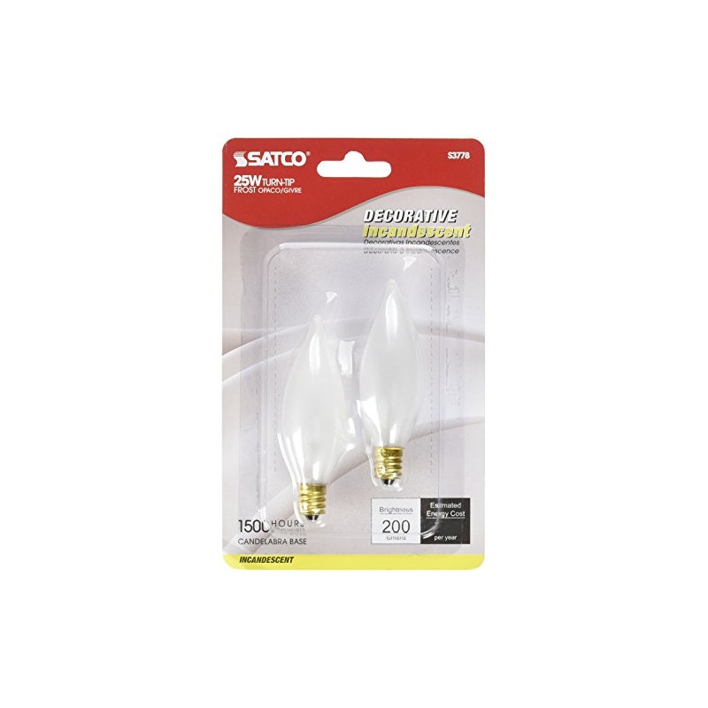 Satco Products S3778 120-Volt 25CA8 Candelabra Base Turn Tip Frosted
