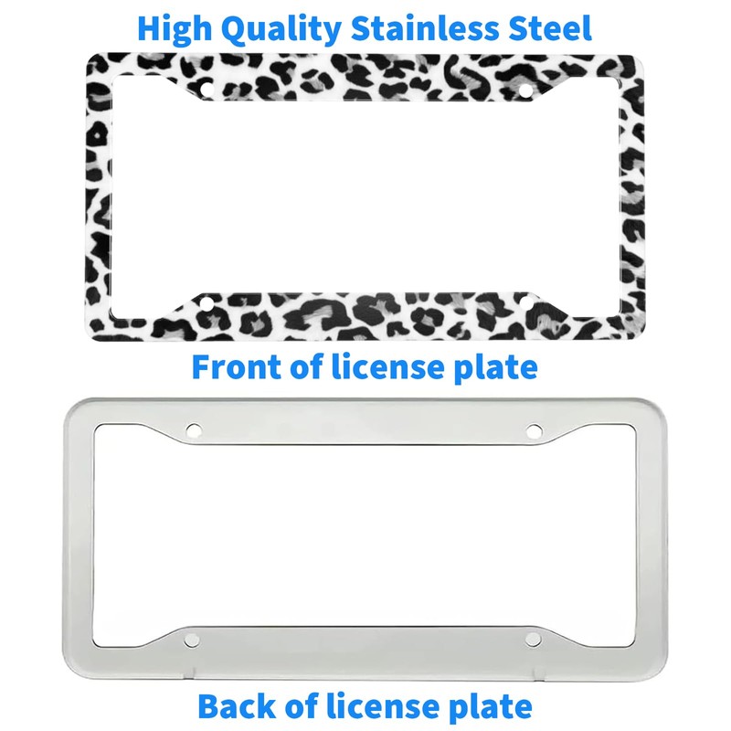 Leopard Print License Plate Frame for Women Black Gray Cheetah