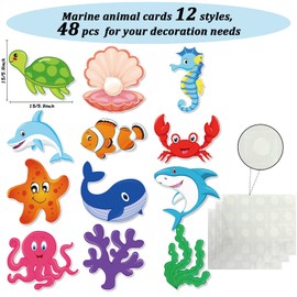 48 Pcs Fish Cut-Outs Paper Colorful Classroom Decoration Ocean Sea Animal Cutouts Accents Fish Accents Cutouts with Adhesive Point Dots for Bulletin Board School 5.9 x 5.9 Inch