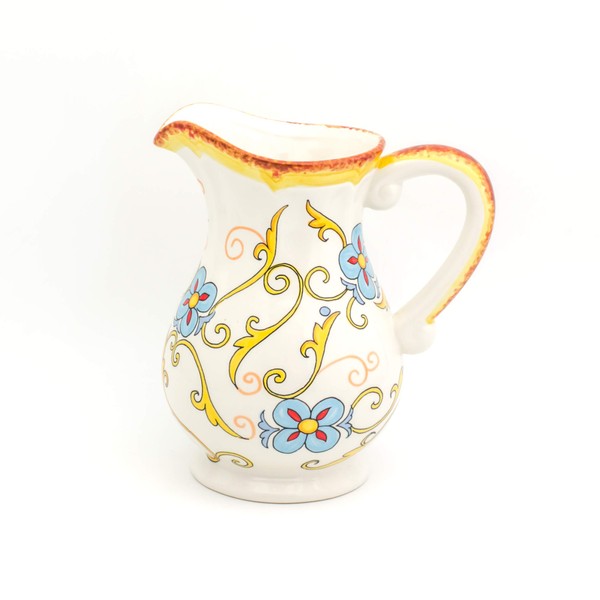 Euro Ceramica Duomo Collection Italian-Inspired 8.8" Decorative Ceramic Pitcher, 2LT, Floral Design, Multicolor