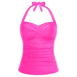 Women Tankini Bathing Suit Top - Halter Swim Tops Only Tummy Control No Bottom Swimwear Hot Pink M, Hot Pink, Medium