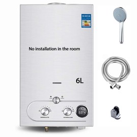 6L Hot Water Heater, Outdoor LPG Gas Water Heater, On Demand Instant Boiler with LED Digital Display Shower Head For Camping, RV, Cabin, Barn Over-pressure Protection