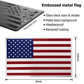 Zpana American Flag Metal Car Emblem Decal, 2PCS Embossed 3D Aluminum Alloy Vehicle Bumper Sticker, Patriotic Automotive Side Window Decal Accessories, Universal for SUV, Sedan, Truck(Color Flag)