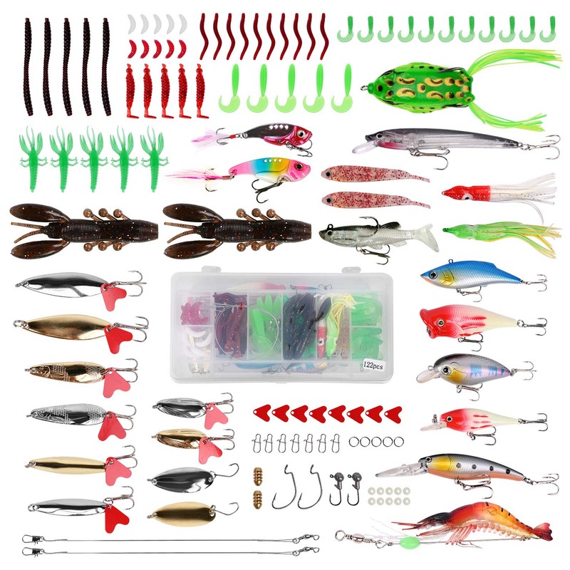 JasCherry Artificial bait with a tackle box, mixed fishing bait,
