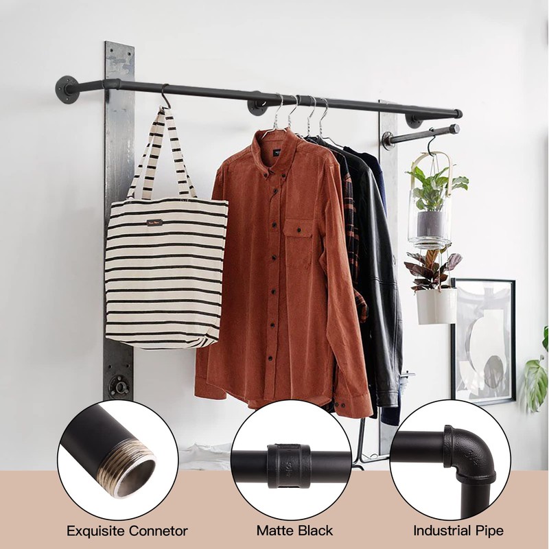 Varsoul Clothes Hanger Pole Wall Mount, 72" Heavy Duty Detachable