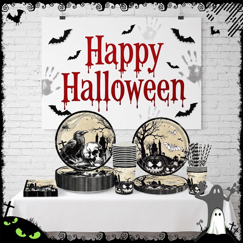Halloween Party Tableware Set for 20 Guests, Party Decors Dinnerware
