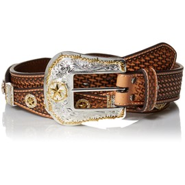 Nocona Belt Co. Men's Nocona Silver Star Scalop Tan Belt, Brown, 36