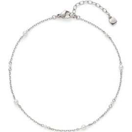 Jewels by Leonardo Ciao Navina anklet • Foot chain made of silver-coloured stainless steel • White pearls line at regular intervals along the delicate anchor chain • 24-28 cm length • 025017, One