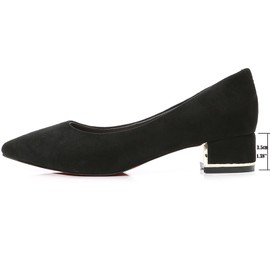 WUIWUIYU Womens Suede Pumps Low Heels Stacked Block Heeled Pumps Shoes Wedding Party Causal Flats-Shoes Black Size 7