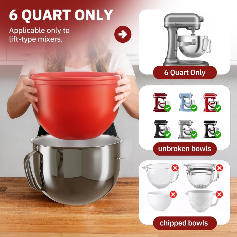 6QT Silicone Liners Compatible with KitchenAid 6QT Stand Mixers Liner