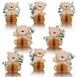 Hiboom 8 Pcs Bear Baby Shower Honeycomb Centerpieces Bear Baby Shower Party Supplies Bear Baby Shower Decorations Kids' Party Centerpieces Paper Fan Table Topper Honeycomb for Birthday Wedding Party