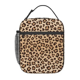 Gbuzozie Leopard Print Lunch Bag Insulated Portable Reusable Cheetah Animal Skin Lunch Box With Zipper For Picnic Work Office Travel School