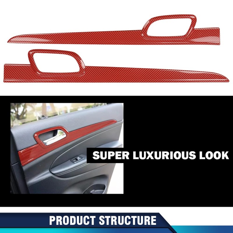 PIT66 Inner Door Handle Trim Cover Strip Red Gloss Carbon