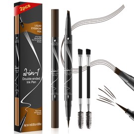 TreatMe Microblading Eyebrow Pen - Waterproof 2-in-1 Dual-Ended Eye Brow Pen with 4-Fork-Tip Brow Pen and Precise Brush Create Natural Looking Defined Eyebrows Last All Day