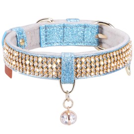 PetsHome Cat Collar, Dog Collar, [Bling Rhinestones] Premium PU Leather with Pendant Adjustable Collars for Big Cat and Small to Medium Dog Small Blue
