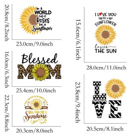 5Pcs Iron On Patches for Clothing Sunflower Heat Press Decals for T-Shirt Jackets Jeans Bags Hats DIY Washable Iron On Stickers