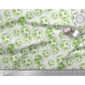 Soimoi Green Heavy Satin Fabric Brush Stroke & Football Sports Printed Craft Fabric BTY 54 Inch Wide