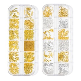 Shefun JP302 Gold Nail Parts, Silver, Star, Moon, Round, Small, Metal, Resin Parts, Studs, Accessories, Nail Parts, Gel Nails, Metal, Nail Accessories