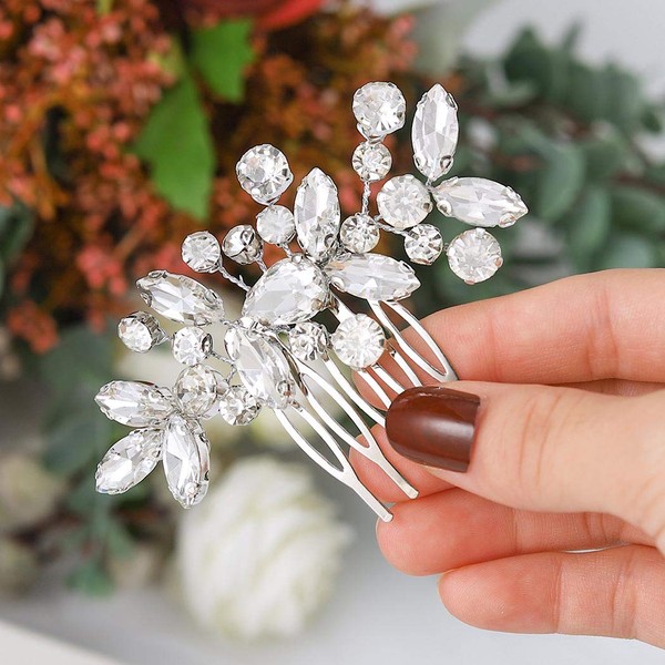 Unicra Bridal Wedding Hair Comb Crystal Hair Accessories Bridal Hairpieces for Women and Girls (Silver)