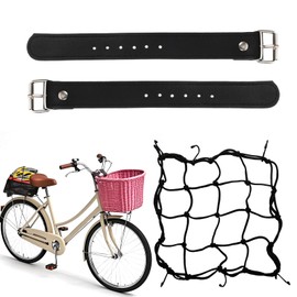 Bike Accessories Kids for Girls,2 Pair Adjustable Black Basket Strap and 1 Pcs Basket Net with Hook Cycle Accessories