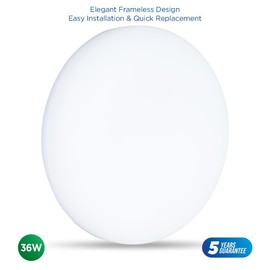 ROTHER Frameless LED Ceiling Light 36W – Round Surface Mounted Slim Panel Light, 6500K Cold White, Flush Modern Ceiling Fitting for Living Room, Office, Hallway – Energy Efficient IP20