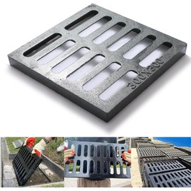 Cast Iron Drain Grate, 12 * 12in Heavy Duty Outdoor Drain Cover, B125 Class Channel Grate, Metal Sewer Grate, Black Square Drainage Grate for Concrete Floor, Yard, Driveway & Garage.