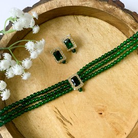 I Jewels Girls 18K Gold Plated Indian Wedding Bollywood Handcrafted Stone Beaded Choker Necklace Set (Ml237Gg) Green-1