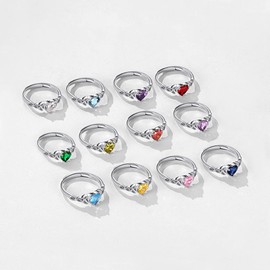 925 Sterling Silver Mother's Ring High Polished Dainty Women Band Ring with July Birthstone Cute Heart Shape Crystal Ring for Daughter -Adjustable