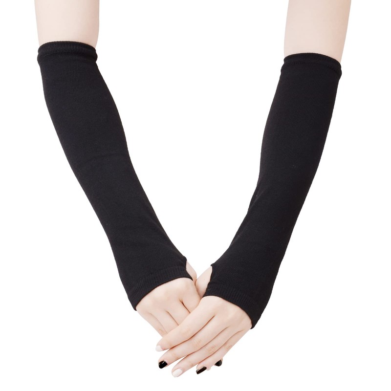 JISEN Women Punk Winter Arm Warmer Knitted Stretchy Soft Fingerless