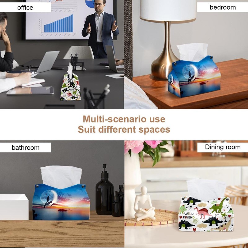 2 Pack Tissue Box Cover Holder, Beautiful Dolphin Jumping Sea