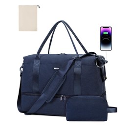 WANDF Travel Duffle Bag with Wet Pocket & Shoes Compartment, 18x14x8 Personal Item Travel Bag with USB Charging Port & Toiletry Bag for Gym, Weekend, Overnight, Hospital(Blue)