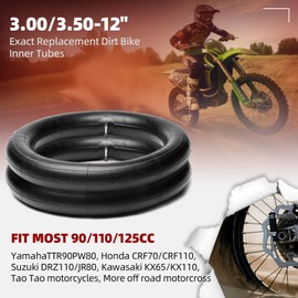 (2 Pack) AR-PRO 3.00/3.50-12" Exact Replacement Dirt Bike Inner Tubes with TR87 Bent Valve Stem - Highly Compatible with Honda CRF50/XR70, Kawasaki KLX 110, and Yamaha TTR90/TTR110