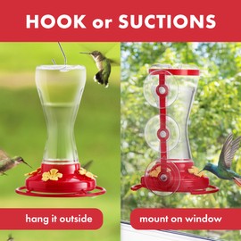 Twinkle Star Window Hummingbird Feeder Suction Cup, Window Mount, 20fl.oz, 4 Feeding Ports, Hummingbird feeders for Outdoors Hanging with S Hook, Hummingbird Feeder Gift, Garden Decor, incl.S Hook