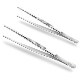 2pCS Chef Tweezers (20CM/7.9in and 30CM/11.8in), Kitchen Tweezers for Cooking with Serrated Tips, Stainless Steel Tweezer Precision Tongs, Cooking Tweezers for Baking, Plating and Barbecue etc