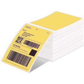 Phomemo 4x6 Thermal Label Printer Paper - 500 PCS Yellow 4"x6" Fan-Fold Shipping Supplies Labels - Water/Oilproof Label Stickers - Permanent Adhesive Thermal 4x6 Labels for Small Business