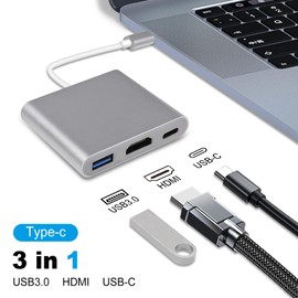 QAJOPFN USB C to HDMI Adapter, Type C to HDMI Multiport Adapter with 4K HDMI Output，3 in 1 USBC to 4K HDMI,USB3.0 and USB C Charging Port, USB-C Digital AV Multiport Adapter for TV and Projector