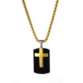 OIDEA Necklace with Jesus Dog Tag Cross Pendant: Dog Tag Prayer Bible Cross Pendant Stainless Steel for Men Women Jesus Vintage Crucifix with Chain Wheat Chain Gold/Black/Silver, Stainless Steel
